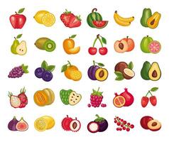 paquete de frutas frescas establecer iconos vector