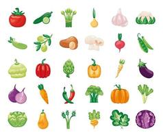 bundle of vegetables set icons vector