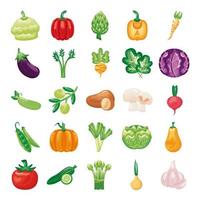 paquete de verduras establecer iconos vector