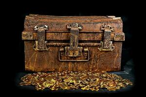 Stacking Gold Coin in treasure chest photo