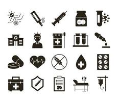 paquete de veinte iconos de colección de conjunto médico vector