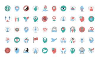 bundle of fifty peace set line and fill style icons vector