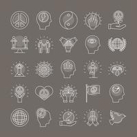 paquete de veinticinco iconos de estilo de línea de conjunto de paz en fondo gris vector