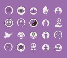 bundle of twenty peace set line and fill style icons vector