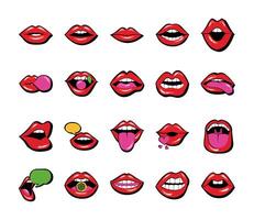 bundle of twenty mouths and lips set icons vector