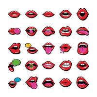 bundle of twenty five mouths and lips set icons vector