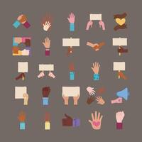 bundle of twenty five hands protest set icons vector