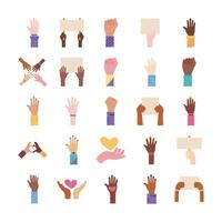 bundle of twenty five hands protest set collection icons vector