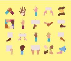 bundle of twenty hands protest set collection icons vector