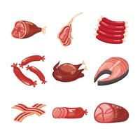 bundle of meat cuts set icons vector