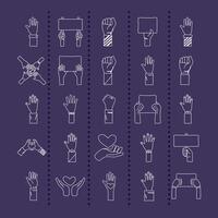 bundle of twenty five hands protest set collection icons vector