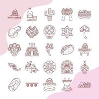 bundle of twenty five mexican ethnicity set collection icons vector