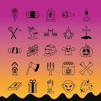 paquete de veinticinco iconos de colección de conjunto de halloween vector