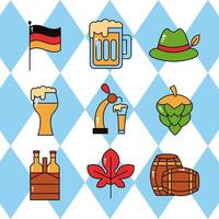 paquete de nueve iconos de oktoberfest vector