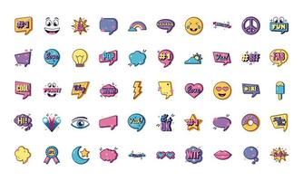 bundle of fifty slang set icons vector