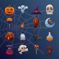 Paquete de dieciséis iconos de colección de set de halloween vector