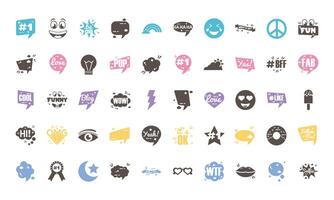 bundle of fifty slang set icons vector