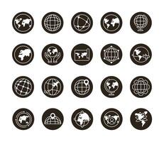 bundle of twenty world planet set icons vector