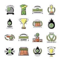 Paquete de dieciséis iconos de set de tenis deportivo vector