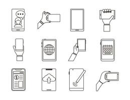 bundle of twelve smartphones devices set icons vector