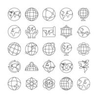 Paquete de veinticinco iconos de colección de conjunto de planeta mundial vector