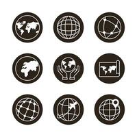 paquete de nueve iconos de conjunto de planetas mundiales vector