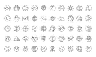 paquete de cincuenta iconos de conjunto de planeta mundial vector