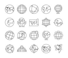 Paquete de veinte iconos de conjunto de planetas mundiales vector