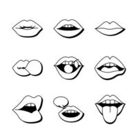 bundle of nine mouths and lips set icons in green background vector
