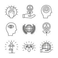 bundle of nine peace set line style icons vector