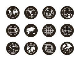 bundle of twelve world planet set icons vector