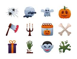 paquete de doce iconos de conjunto de halloween vector