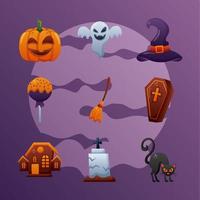 paquete de nueve iconos de set de halloween vector