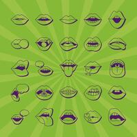 bundle of twenty five mouths and lips set icons vector