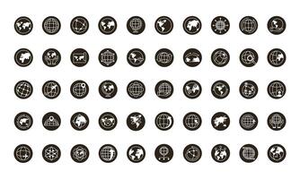 bundle of fifty world planet set icons vector