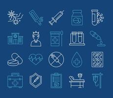 bundle of twenty medical set collection icons vector