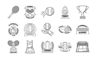 Paquete de quince iconos deportivos de tenis vector