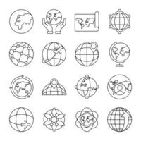 bundle of sixteen world planet set icons vector