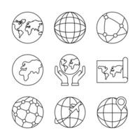 paquete de nueve iconos de conjunto de planetas mundiales vector