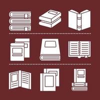 books silhouette style set of icons vector design