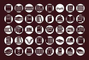 books in circles silhouette style icon set vector design