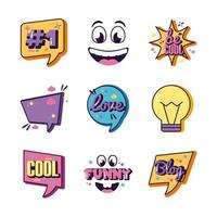 bundle of nine slang set icons vector