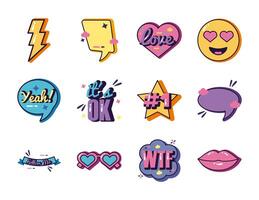 bundle of twelve slang set icons vector