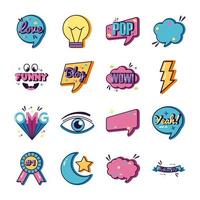 bundle of sixteen slang set icons vector