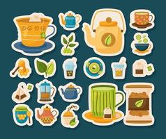 tea stickers icon set vector design