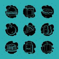 Food hand draw and block style icon set vector design