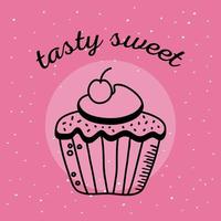Tasty sweet cupcake hand draw and line style icon vector design