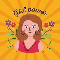 Girl power woman cartoon on striped background vector design