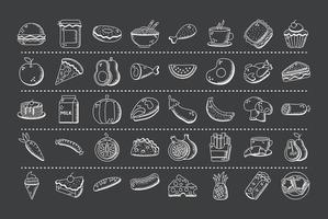 diseño de vector de paquete de icono de estilo de línea y dibujo de mano de comida