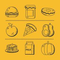 Food hand draw and line style icon set vector design